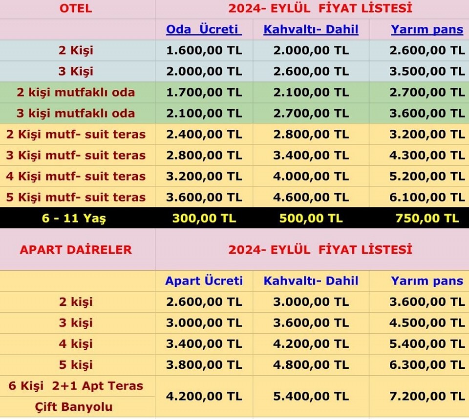 2024 Eylül fiyat listesi