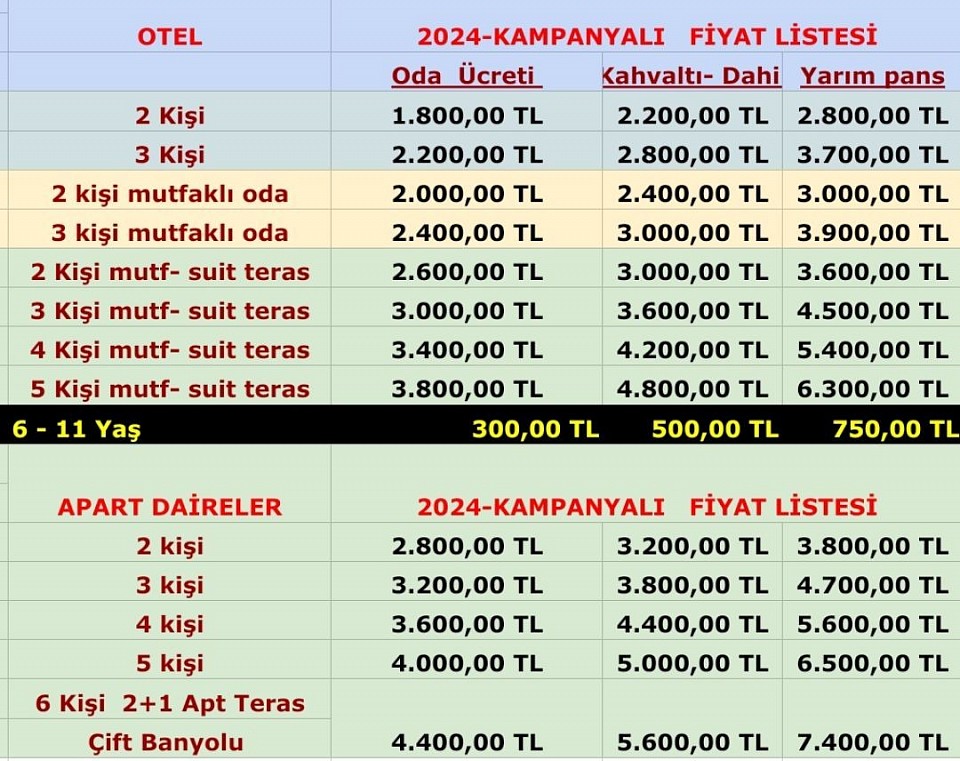 2024 Ağustos sonu Kampanya fiyat listesi